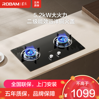 老板(Robam)[星辰系列]燃气灶家用双灶嵌入式煤气灶 5.2kW可调节小尺寸灶具灶台猛火灶二级能效20B2A天然气