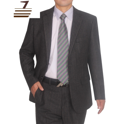 NEWLAKE秋冬款条纹男士西服套装中老年男西装套装宽松爸爸装正装厚外套