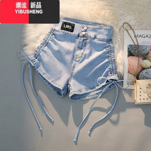 YIBUSHENG绑带抽绳牛仔短裤女季高腰显瘦包臀美式休闲女团辣妹短裤热裤