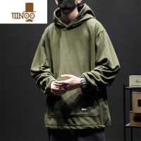 YANXU款摇粒绒圆领连帽卫衣男加绒加厚宽松大码套头复古长袖外套潮