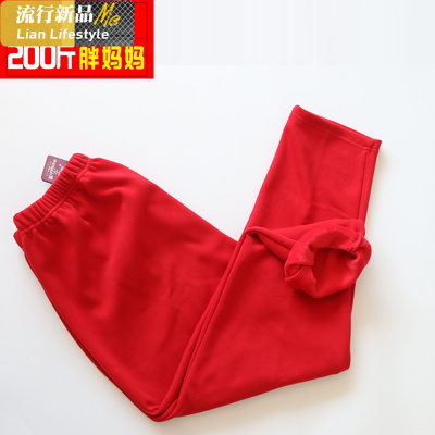 恋名媛胖妈妈加肥加大冬装加绒加厚女中老年本命年大红喜庆保暖裤宽松妈妈装