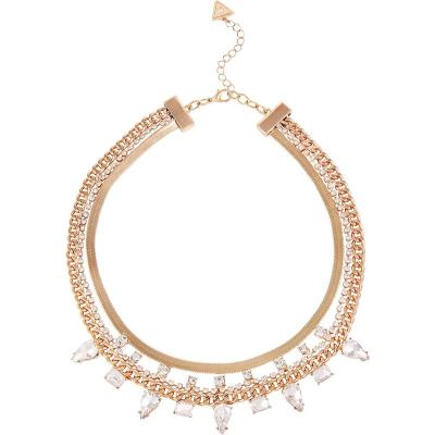 GUESS女款三排水晶项链奢华金色镀层层叠设计闪耀魅力