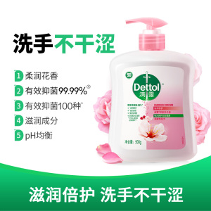 Dettol滴露健康抑菌洗手液滋润倍护500g单瓶深层清洁抑菌99.9%花果香温和护手不刺激儿童