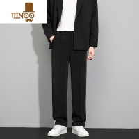 YANXU黑色直筒西裤男休闲长裤夏季冰丝垂感西装裤男士新款宽松裤子