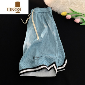 YANXU双层网眼冰丝篮球短裤男夏季裤子透气薄款运动大码美式休闲五分裤