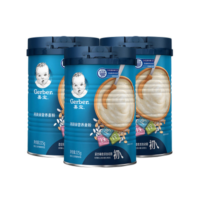 嘉宝(Gerber)钙铁锌营养麦粉225g罐装1阶段(适合辅食添加初期6个月以上)*3罐