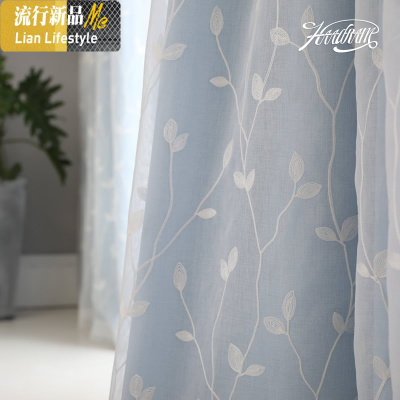 窗帘布2019新款卧室窗帘遮光少女成品客厅全浮绣花窗纱北欧简约 三维工匠