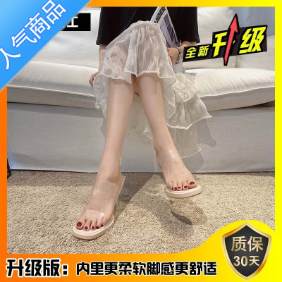 SUNTEK高跟鞋凉鞋女仙女风2023新款透明拖鞋夏季网红水晶凉拖小众设计感