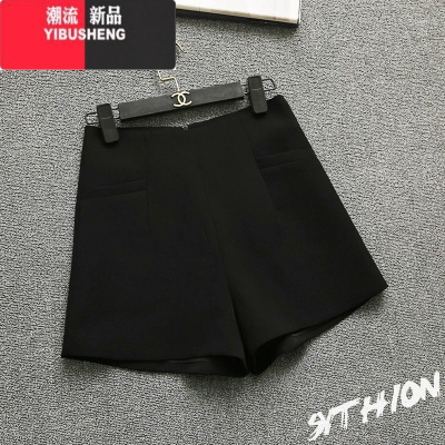 YIBUSHENG短裤女高腰宽松雪纺韩版休闲百搭显瘦粗腿a字阔腿白色西装短裤