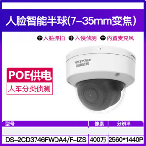 海康威视监控摄像机网络型彩色球机DS-2CD3746FWDA4/F-IZS(7-35mm)
