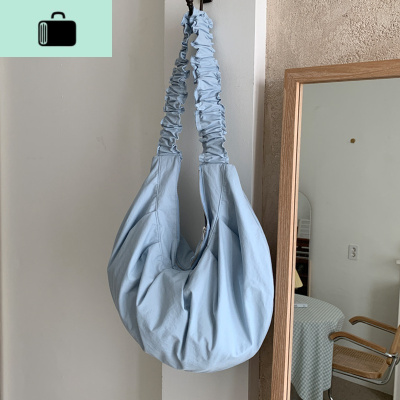 20新款帆布包单肩饺子包大容量斜挎包ins超火个性褶皱购物袋女潮NEW LAKE女斜挎包