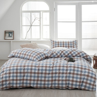 雅鹿床上用品無印风色织全棉水洗棉四件套条纹格子系列舒适透气套件双人床单款被套枕套