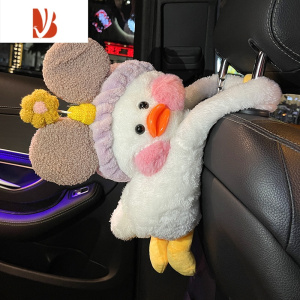 三维工匠车载纸巾盒纸巾袋挂式网红创意可爱车内扶手箱汽车抽纸盒装饰用品 黄色小花发箍-网红鸭纸巾袋(送纸巾)