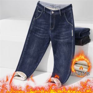 秋冬新款牛仔裤男士潮牌宽松直筒弹力秋冬加绒加厚锥形休闲长裤男