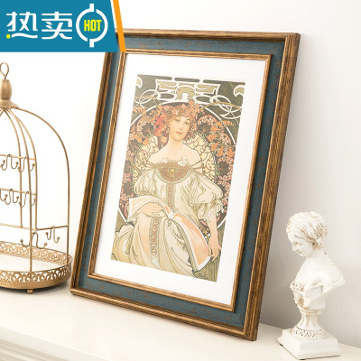 敬平大画框美式复古框架相框挂墙20寸16寸18寸4开8K A3油画框装裱定做 3827-古铜蓝 定制尺寸请联系客服