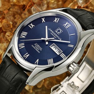 瑞士嘉年华CARNIVAL全自动机械表 男表休闲时尚手表防水真皮表带腕表男士手表双日历显示金属精钢金色表壳8623G