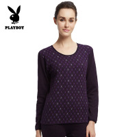[断码清仓]花花公子女士保暖内衣女加绒加厚套装棉印花圆领