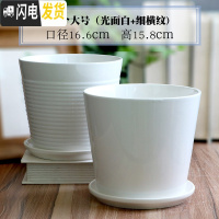 三维工匠白色陶瓷花盆带托盘大号个性创意多肉室内家用吊兰绿萝盆 两个大号(光面白+细横纹) 大花盆容器