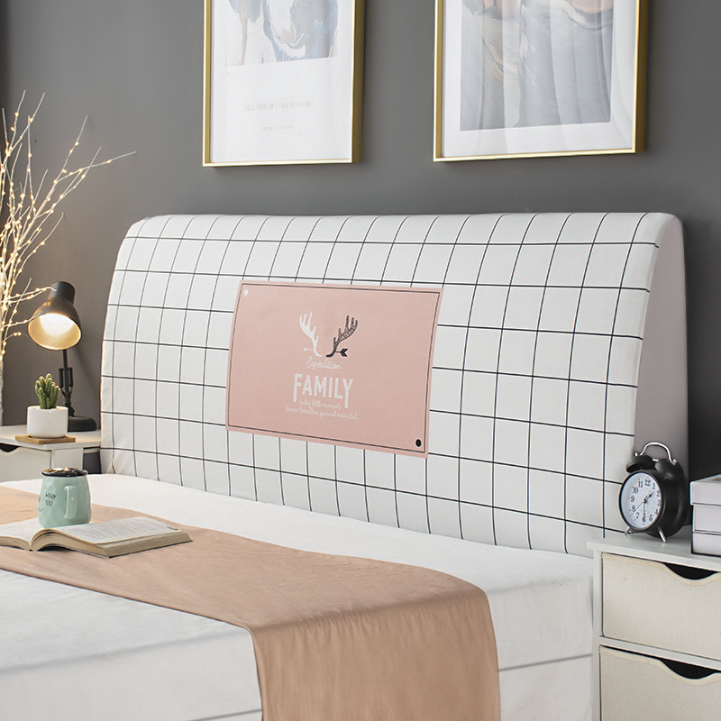 床头套罩 床头罩防尘全包软包床头床靠背罩保护套北欧风格简约 白色格子1 高度50-65*长度180cm通用款