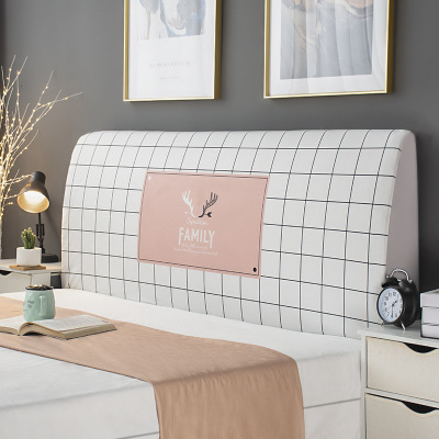 床头套罩 床头罩防尘全包软包床头床靠背罩保护套北欧风格简约 白色格子1 高度50-65*长度180cm通用款