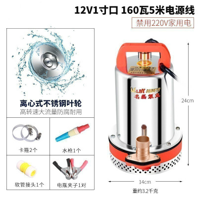 汐岩直流潜水泵水泵家用抽水12v24v480v小型电瓶车抽水泵农用 12V1寸口160W5米线送5米管(10年换新)
