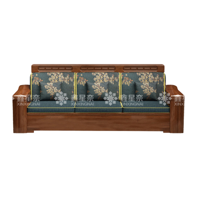 鑫星奈XXN4022931 中式胡桃木实木沙发 三人位