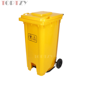 toptzy TZ4060425 医疗垃圾桶脚踏式垃圾箱黄色带盖废物回收箱 240升带轮款