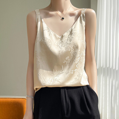 新中式国风提花吊带背心女醋酸缎面外穿内搭上衣丝滑质感西装内搭