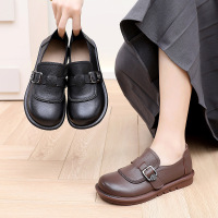 2026新款四季女鞋牛皮带扣厚底乐福鞋复古软底低跟深口43码单鞋女
