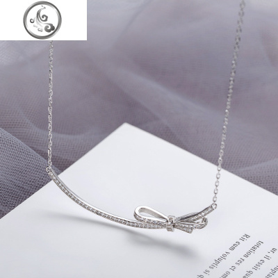 s925纯银新款蝴蝶结笑脸项链女短款小众设计锁骨链潮气质网红颈链 JiMi