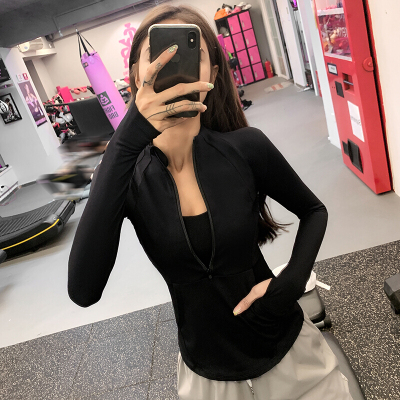 珂卡慕(KEKAMU)网红春款女士半拉链运动上衣夹克显瘦速干跑步长袖瑜伽健身服黑色S（成人）