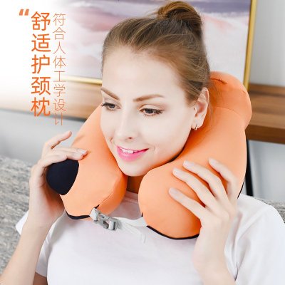 新品旅行充气枕u形颈椎枕头按压式脖子护颈枕飞机睡觉脖枕