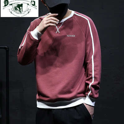 HLCOMAN春秋季圆领卫衣男宽松潮牌嘻哈加肥加大码胖子男士无帽套头上衣潮卫衣