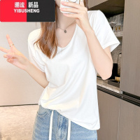 YIBUSHENG白色正肩短袖t恤女季2024新款宽松慵懒风打底休闲百搭外穿上衣