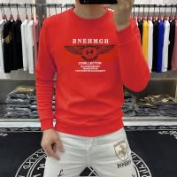 秋冬新款潮牌圆领加绒卫衣男欧货时尚印花烫钻修身长袖男装打底衫