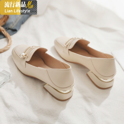 暖青汇2020年秋季新款网红平底乐福鞋仙女风温柔淑女中跟单鞋女百搭瓢鞋