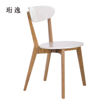 珩逸餐椅简约现代休闲书桌椅餐桌凳子橡木靠背椅原木色骨架/白色圆形座面