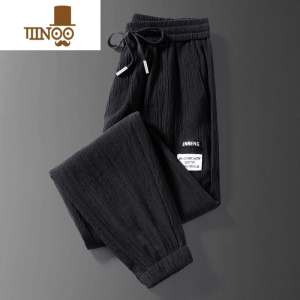 YANXU夏季超薄款亚麻棉麻运动裤男士束脚宽松冰丝速干九分休闲裤子男裤