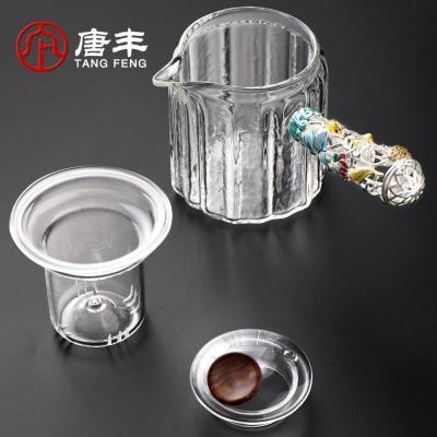 家柏饰(CORATED)珐琅彩侧把泡茶壶耐热玻璃冲茶器家用过滤花茶壶单壶190079