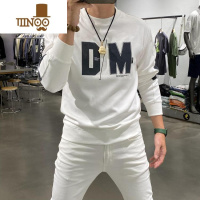 YANXU2023新款字母印花卫衣修身套头圆领长袖打底衫帅气上衣外套男