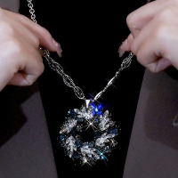 复古精致蓝色水晶花朵项链端庄大气轻奢毛衣链小众时尚百搭配饰送女朋友老婆情人节七夕生日礼物