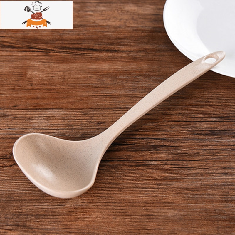 巧居家小麦秸秆汤勺家用长柄盛粥勺厨房厨具塑料加厚大号稀饭勺子 敬平 北欧米色 收藏加购优先发货