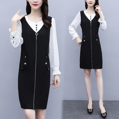 语娄大码女装胖妹妹显瘦上衣洋气t恤中长款拼色假两件遮肚连衣裙200斤2021大码女装