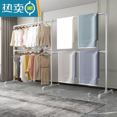 敬平镀锌管晾衣架落地双杆式阳台凉挂衣架卧室内户外晒衣晒被子架定做 上下杆加长4米高2米 加厚