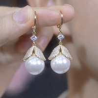 2025新款时尚高级耳扣法式锆石镶嵌珍珠叶子耳环简约气质轻奢耳饰送女朋友老婆情人节七夕生日礼物