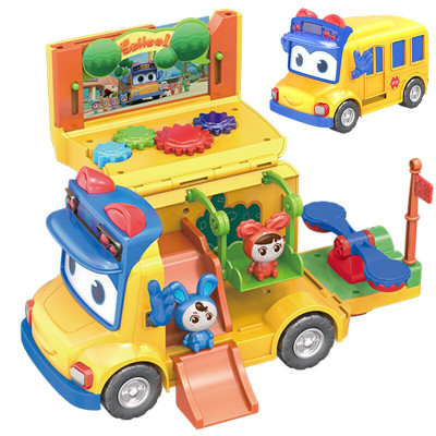 2019上市-正版猪猪侠百变校巴玩具变形变脸车长歌德警长歌德六合体场景套装儿童玩具百变场景车长歌德-