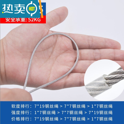 敬平304不锈钢钢丝绳1mm1.5mm2mm3mm4mm粗包胶包塑超细软小钢丝晾衣绳 包塑2.5毫米50米送4绳子