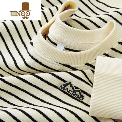 YANXU高端色织条纹卫衣男士秋装2023新款青年刺绣圆领休闲宽松套头上衣