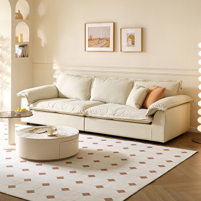 全友家居2024新款奶油风客厅小户型直排猫抓布艺帆船沙发