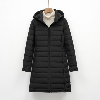 新款女式90绒纯色女装连帽带帽无缝羽绒服中长款大码外套